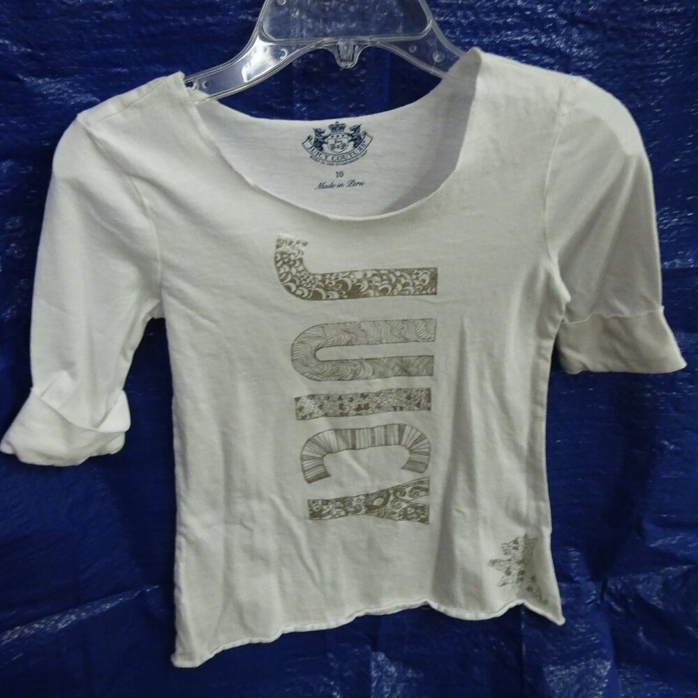 JUICY COUTURE girls tee 10 silver foil lettering DOGGIE PUPPY DOG front